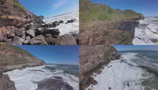 FPV穿越机无人机航拍大海海浪冲击礁石沙滩高清在线视频素材下载