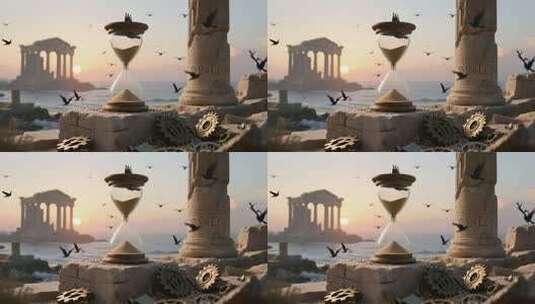沙漏与古迹场景素材高清在线视频素材下载
