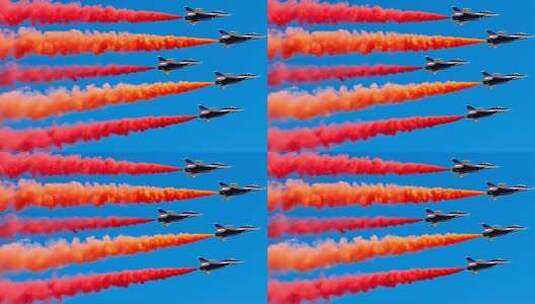 空军战斗机编队飞行表演高清在线视频素材下载