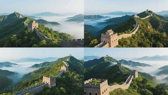长城山间云雾环绕景观高清在线视频素材下载