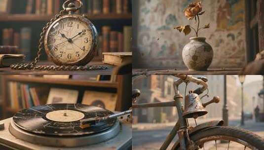 怀旧时光记忆碎片 复古物件静谧时光片头高清在线视频素材下载