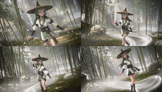 竹林中古风少女形象俏皮轻舞素材高清在线视频素材下载