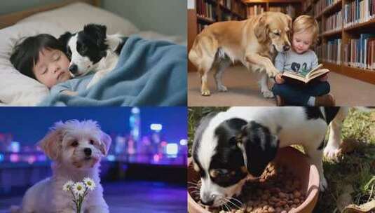 城市夜景前的可爱小狗高清在线视频素材下载