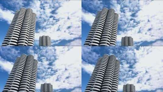 延时蓝天下的摩天大楼景观高清在线视频素材下载