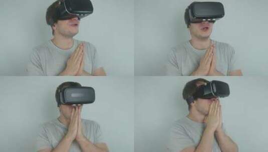 戴虚拟现实头盔的人高清在线视频素材下载