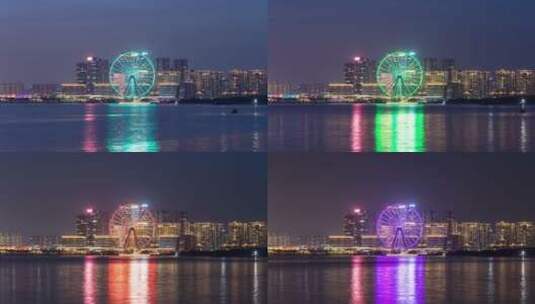 广东省深圳市宝安区湾区之光摩天轮夜景延时高清在线视频素材下载
