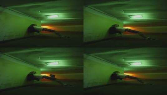 女人靠在地下通道墙上高清在线视频素材下载