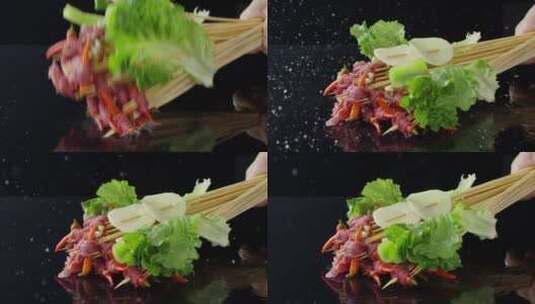 2K高速摄影钵钵鸡的串串食材高清在线视频素材下载