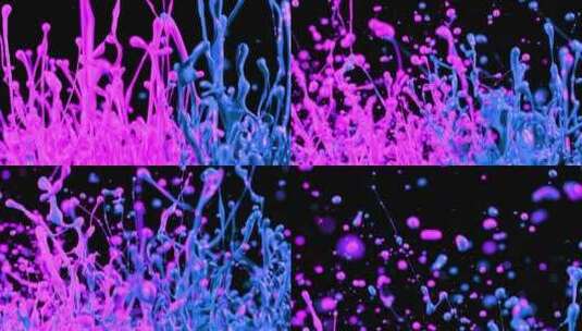 粉色和蓝色的颜料飞溅在空中高清在线视频素材下载