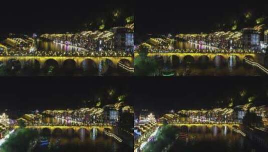 航拍贵州镇远古镇夜景灯光高清在线视频素材下载
