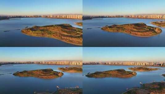 航拍华北最大湖冬天的晋阳湖高清在线视频素材下载