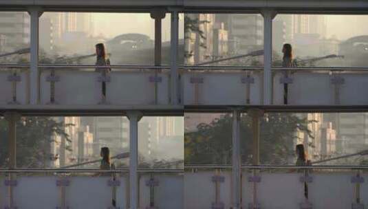 女人独自走上天桥高清在线视频素材下载