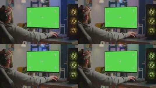 绿幕电脑上玩游戏男人高清在线视频素材下载