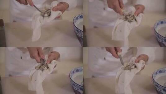 厨师开生蚝牡蛎高清在线视频素材下载