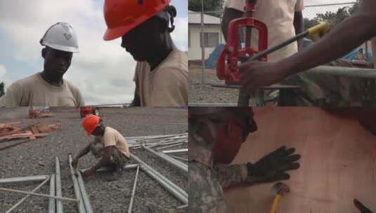 非洲工人在工地建筑房子高清在线视频素材下载