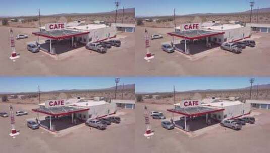 孤独的沙漠加油站和酒店汽车旅馆咖啡馆高清在线视频素材下载
