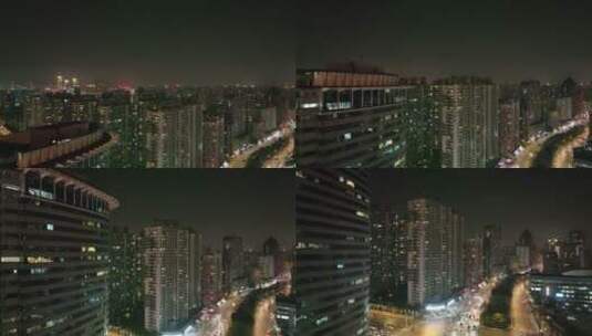 上海浦西徐家汇夜景航拍高清在线视频素材下载