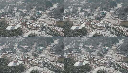 航拍南方丘陵村庄雪景高清在线视频素材下载