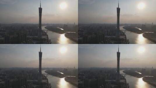 夕阳下的广州塔高清在线视频素材下载