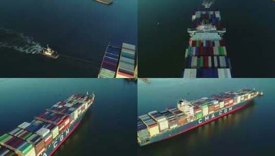 航拍海上集装箱货轮轮船大货轮高清在线视频素材下载