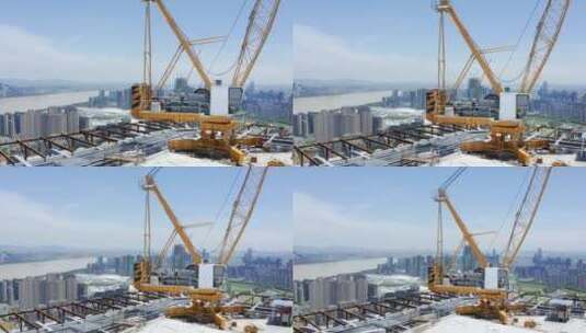 航拍施工中杭州滨江奥体中心建筑工地高清在线视频素材下载
