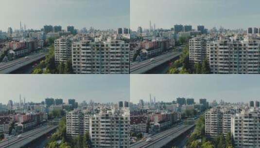 左移航拍上海城市风光高清在线视频素材下载