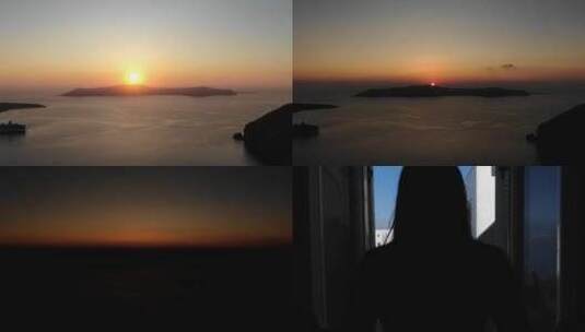 延时圣托里尼夕阳悬崖酒店爱琴海高清在线视频素材下载