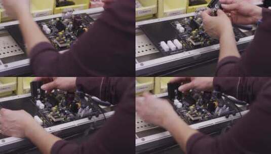 电子制造工厂工人组装电路板高清在线视频素材下载