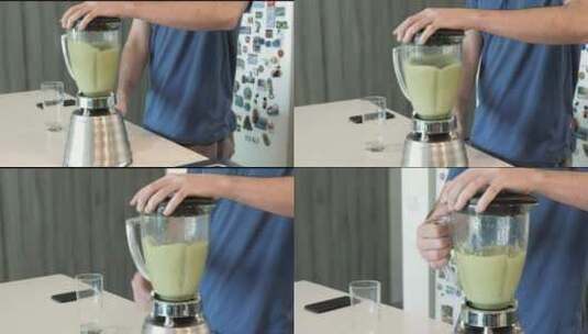搅拌机里的绿色果汁高清在线视频素材下载