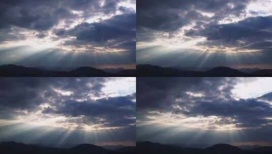 耶稣光延时天空阳光穿透云朵太阳光丁达尔光高清在线视频素材下载