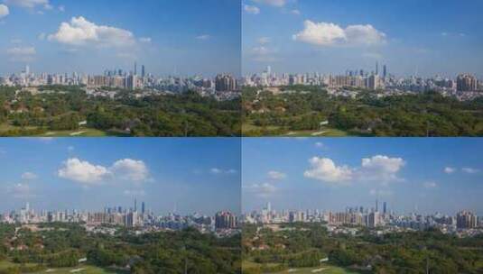 蓝天白云下的广州城市天际线地标建筑高清在线视频素材下载