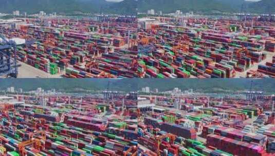 深圳盐田港码头集装箱中景低飞前进高清在线视频素材下载