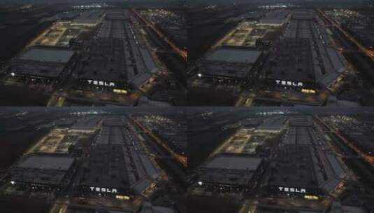 上海特斯拉新能源车建筑夜景高清在线视频素材下载