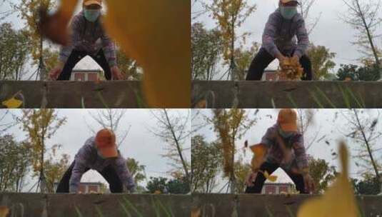 扔树叶的清洁工高清在线视频素材下载