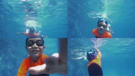水下摄影小男孩游泳潜水儿童体育运动高清在线视频素材下载