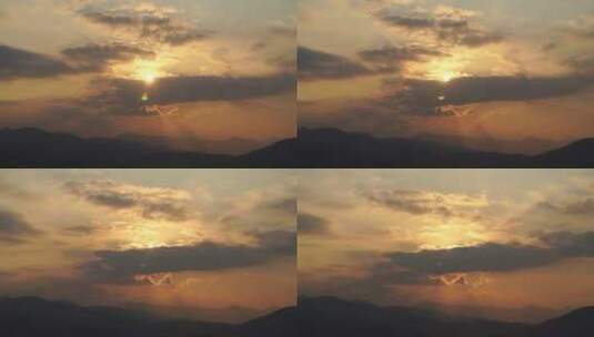 傍晚黄昏日落实拍天空阳光云朵丁达尔耶稣光高清在线视频素材下载