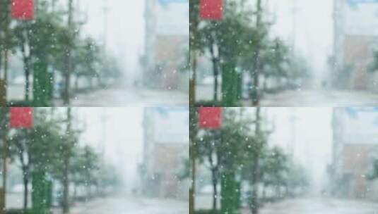 雪中的城市街道雪花飘落慢镜头视频素材高清在线视频素材下载