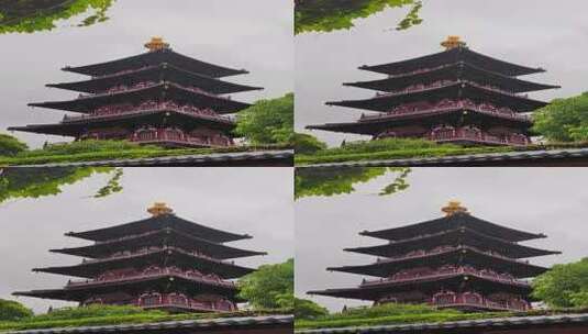 江苏苏州雨中的寒山寺普明宝塔高清在线视频素材下载
