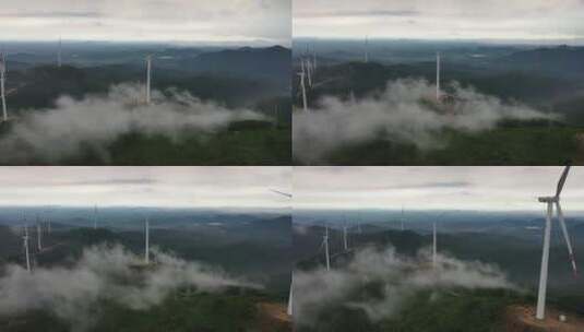 4k清晨航拍云海云雾下的风车发电高清在线视频素材下载