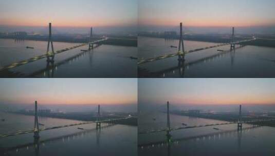 武汉沌口长江大桥夜景环绕镜头高清在线视频素材下载