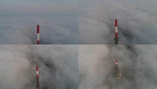 航拍电视塔平流雾高清在线视频素材下载