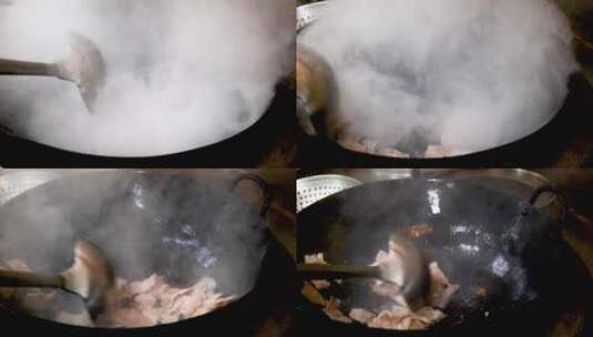 中餐厅厨师炒肉片高清在线视频素材下载