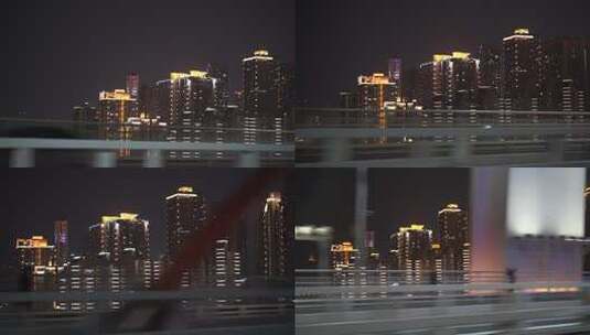 城市夜晚车窗外风景汽车行驶移动夜景风光高清在线视频素材下载