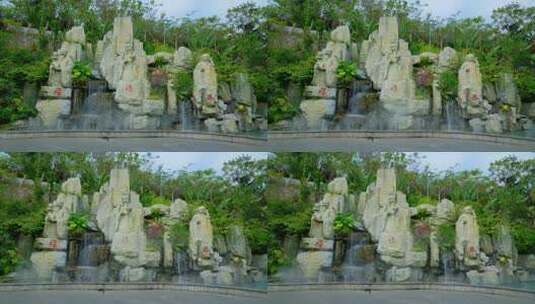 公园福禄寿雕塑 假山流水景观高清在线视频素材下载