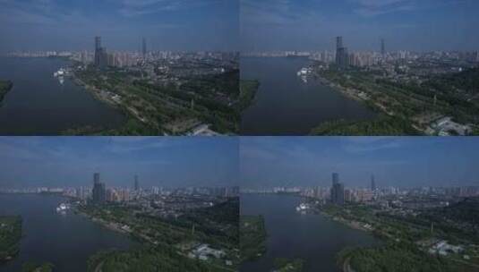 镇江丽生滩长江路城市大景航拍高清在线视频素材下载