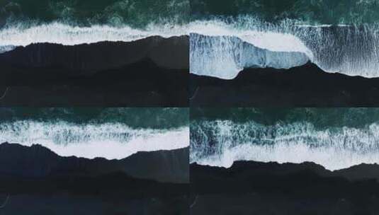 黑沙海滩的波浪高清在线视频素材下载
