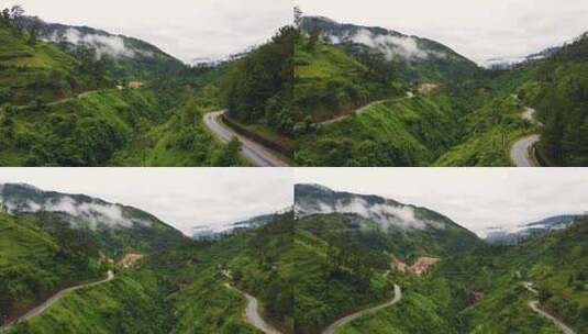 亚洲乡村蜿蜒道路的美丽丘陵景观鸟瞰图高清在线视频素材下载