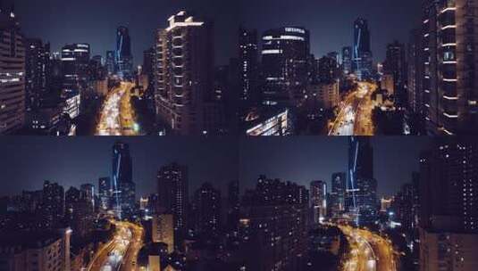 长宁区延安高架夜景航拍高清在线视频素材下载