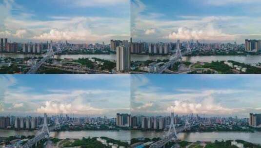 广州鹤洞大桥繁忙车流延时摄影航拍4k高清在线视频素材下载