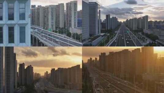 天空胜景下的城市交通高架桥车流高清在线视频素材下载